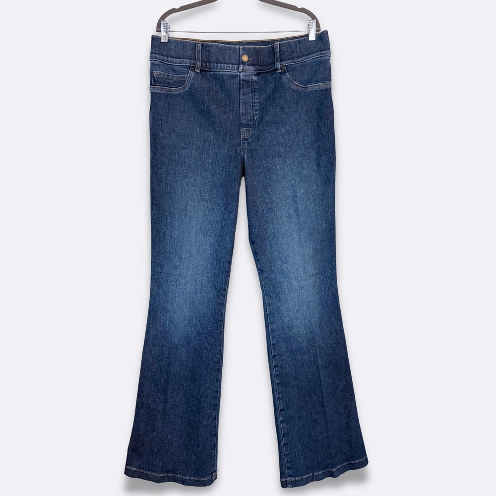 Spanx High‎ Rise Pull-On Flare Jeans Medium Wash 1X Tall Retro 70s Quiet Luxury